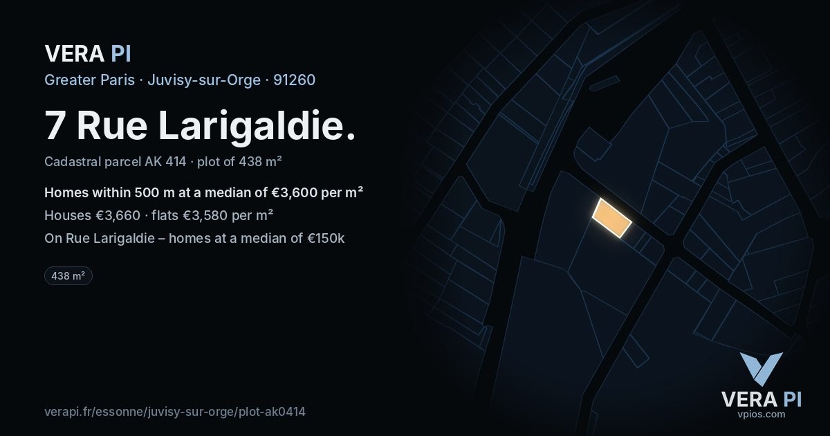 7 Rue Larigaldie, Juvisy-sur-Orge at night – the plot lit, the parcels around coloured by the prices near them