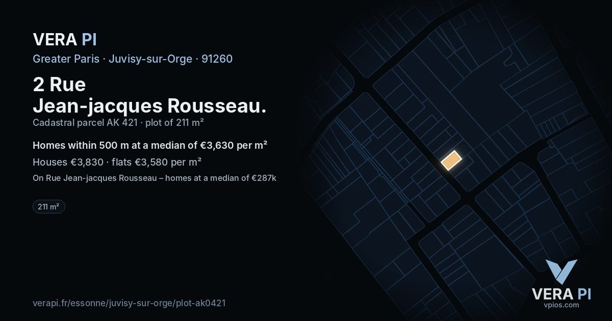 2 Rue Jean-jacques Rousseau, Juvisy-sur-Orge at night – the plot lit, the parcels around coloured by the prices near them