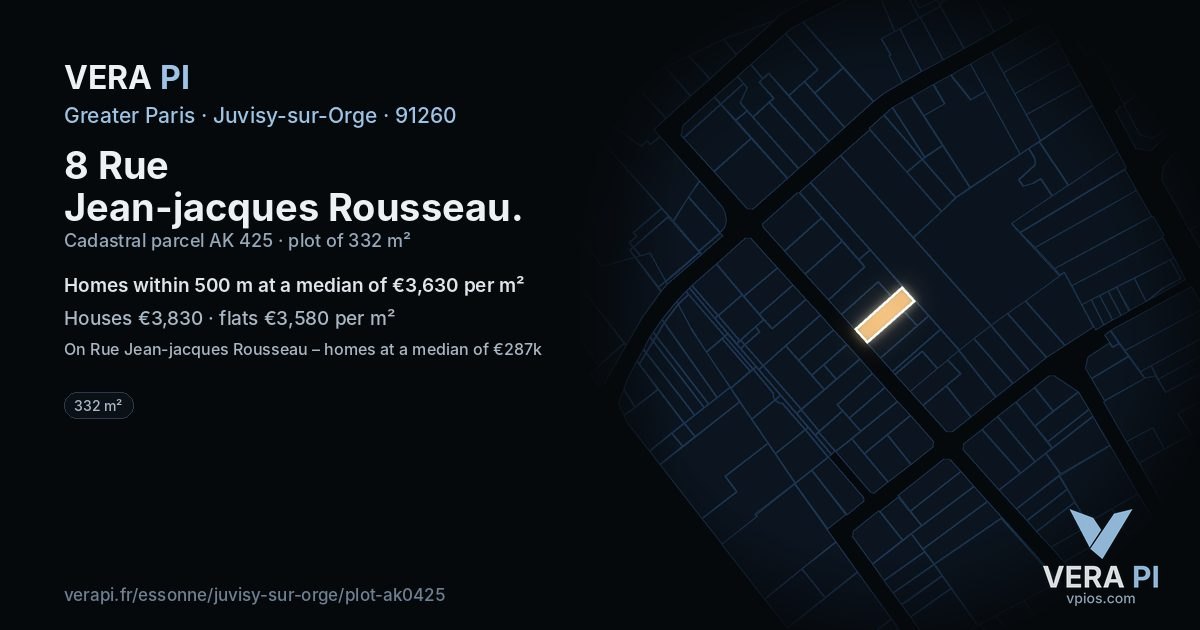 8 Rue Jean-jacques Rousseau, Juvisy-sur-Orge at night – the plot lit, the parcels around coloured by the prices near them
