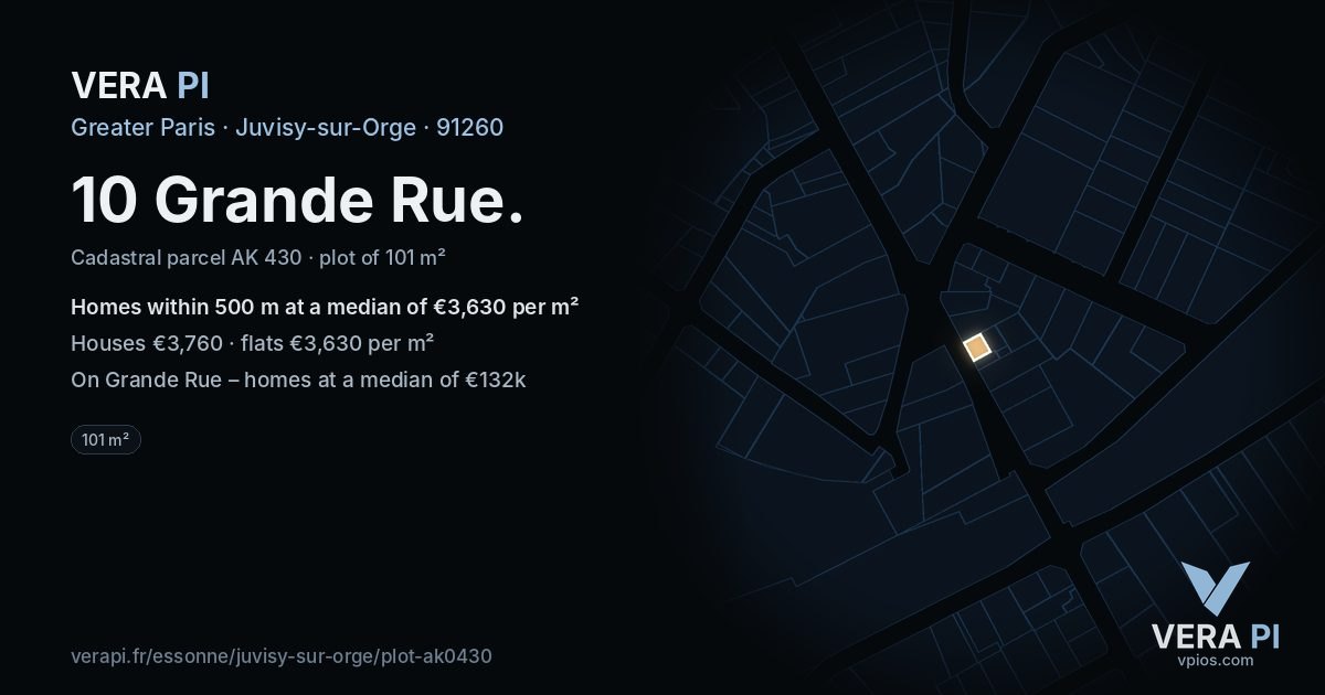 10 Grande Rue, Juvisy-sur-Orge at night – the plot lit, the parcels around coloured by the prices near them