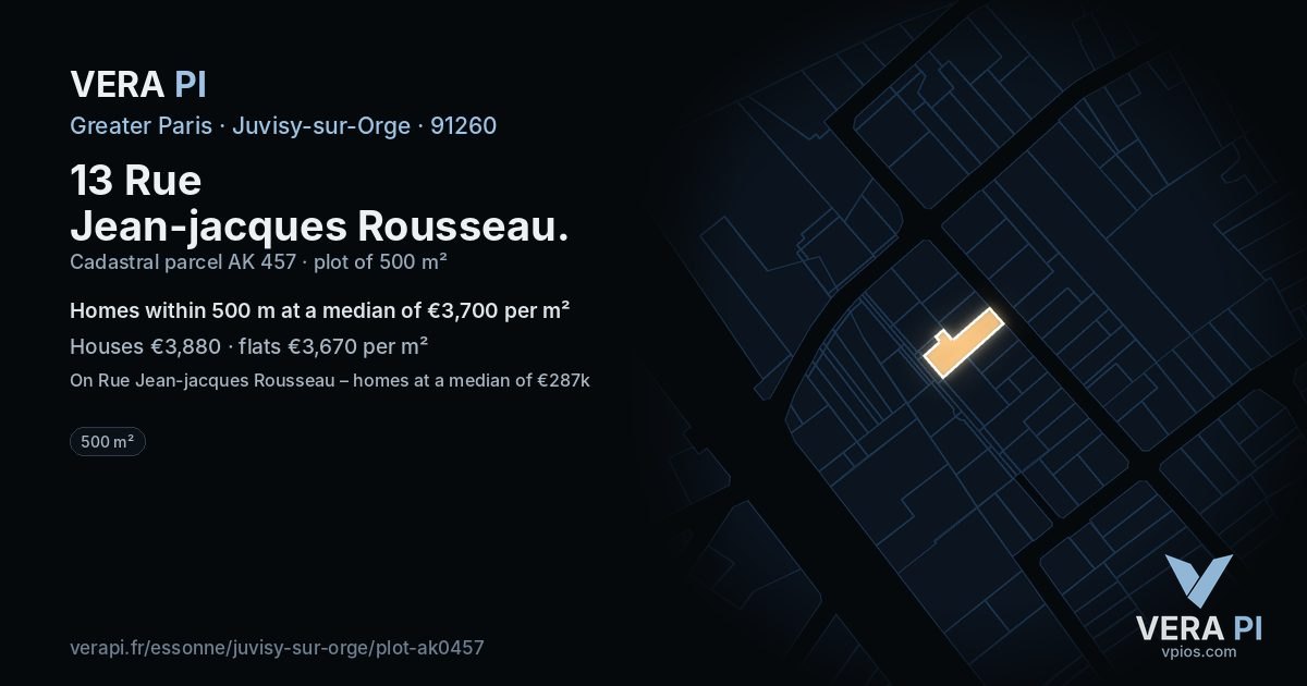 13 Rue Jean-jacques Rousseau, Juvisy-sur-Orge at night – the plot lit, the parcels around coloured by the prices near them