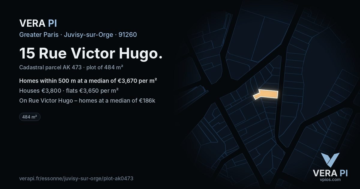 15 Rue Victor Hugo, Juvisy-sur-Orge at night – the plot lit, the parcels around coloured by the prices near them