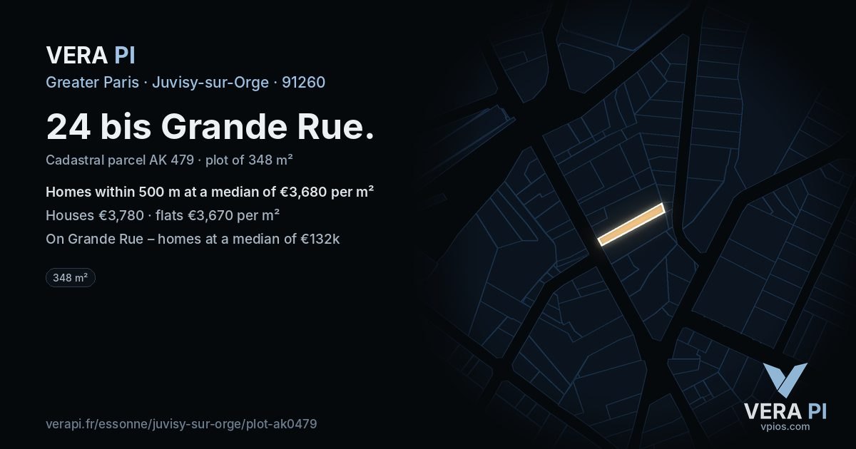 24 bis Grande Rue, Juvisy-sur-Orge at night – the plot lit, the parcels around coloured by the prices near them