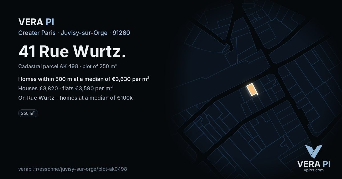 41 Rue Wurtz, Juvisy-sur-Orge at night – the plot lit, the parcels around coloured by the prices near them