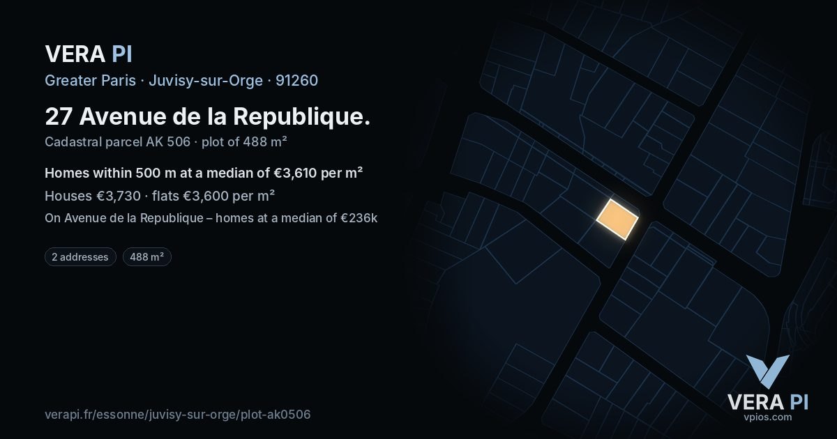 27 Avenue de la Republique, Juvisy-sur-Orge at night – the plot lit, the parcels around coloured by the prices near them