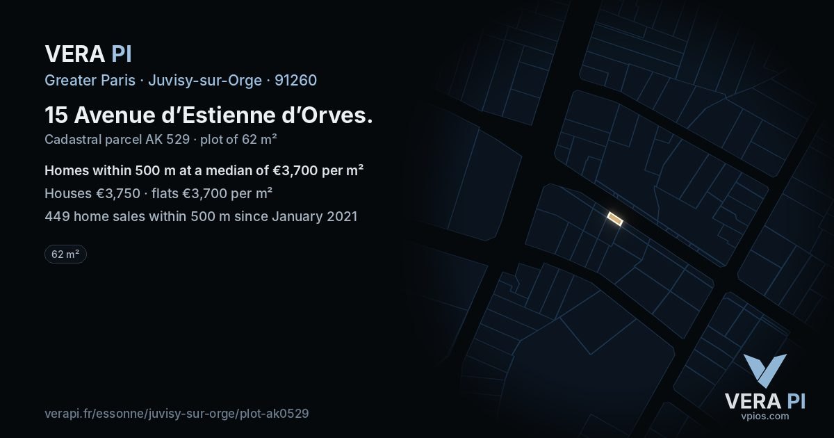 15 Avenue d’Estienne d’Orves, Juvisy-sur-Orge at night – the plot lit, the parcels around coloured by the prices near them