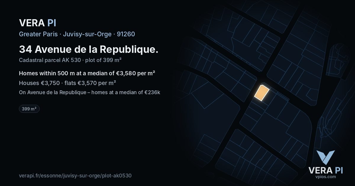 34 Avenue de la Republique, Juvisy-sur-Orge at night – the plot lit, the parcels around coloured by the prices near them