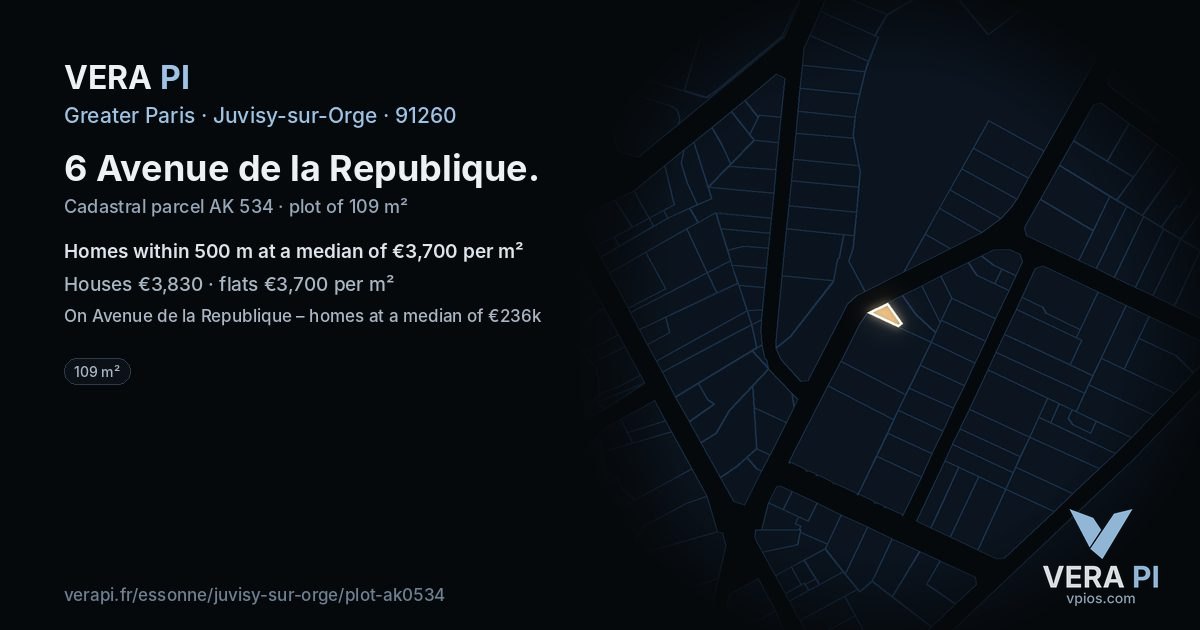 6 Avenue de la Republique, Juvisy-sur-Orge at night – the plot lit, the parcels around coloured by the prices near them