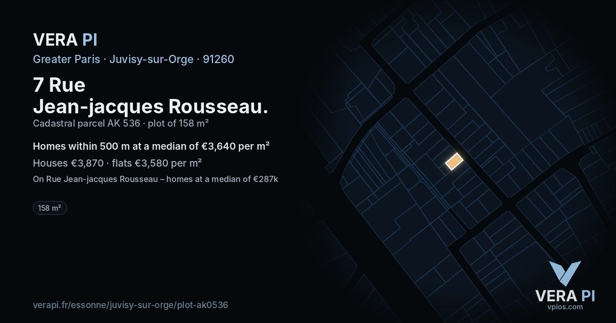 7 Rue Jean-jacques Rousseau, Juvisy-sur-Orge at night – the plot lit, the parcels around coloured by the prices near them