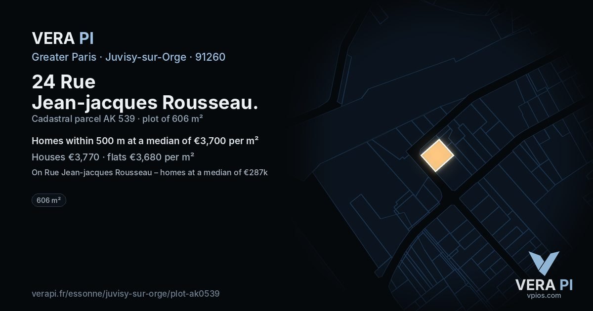 24 Rue Jean-jacques Rousseau, Juvisy-sur-Orge at night – the plot lit, the parcels around coloured by the prices near them