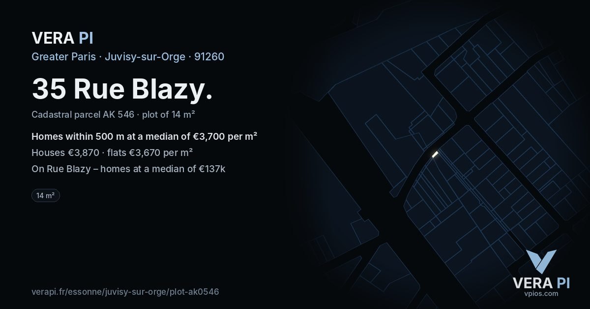 35 Rue Blazy, Juvisy-sur-Orge at night – the plot lit, the parcels around coloured by the prices near them