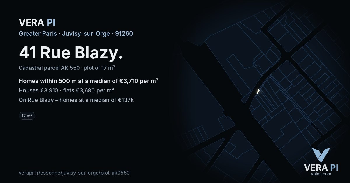 41 Rue Blazy, Juvisy-sur-Orge at night – the plot lit, the parcels around coloured by the prices near them