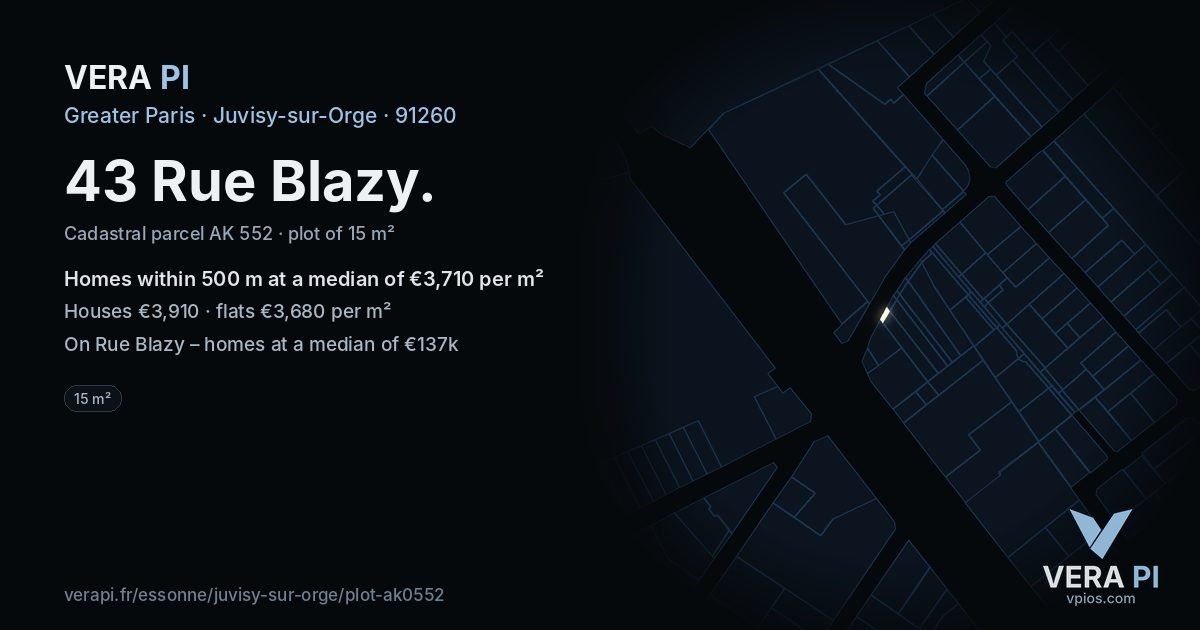 43 Rue Blazy, Juvisy-sur-Orge at night – the plot lit, the parcels around coloured by the prices near them