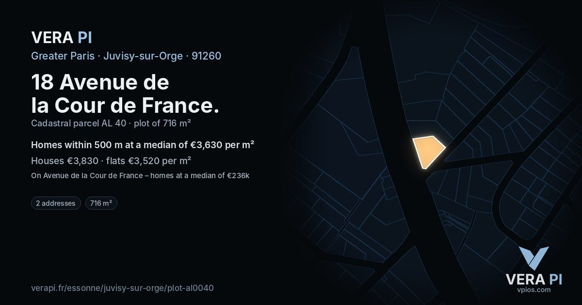 18 Avenue de la Cour de France, Juvisy-sur-Orge at night – the plot lit, the parcels around coloured by the prices near them