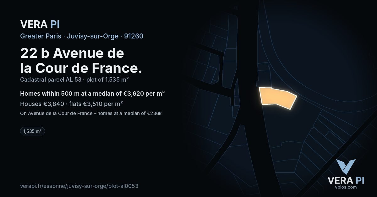 22 b Avenue de la Cour de France, Juvisy-sur-Orge at night – the plot lit, the parcels around coloured by the prices near them
