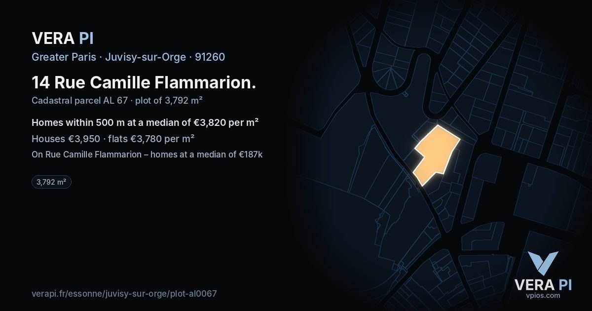 14 Rue Camille Flammarion, Juvisy-sur-Orge at night – the plot lit, the parcels around coloured by the prices near them