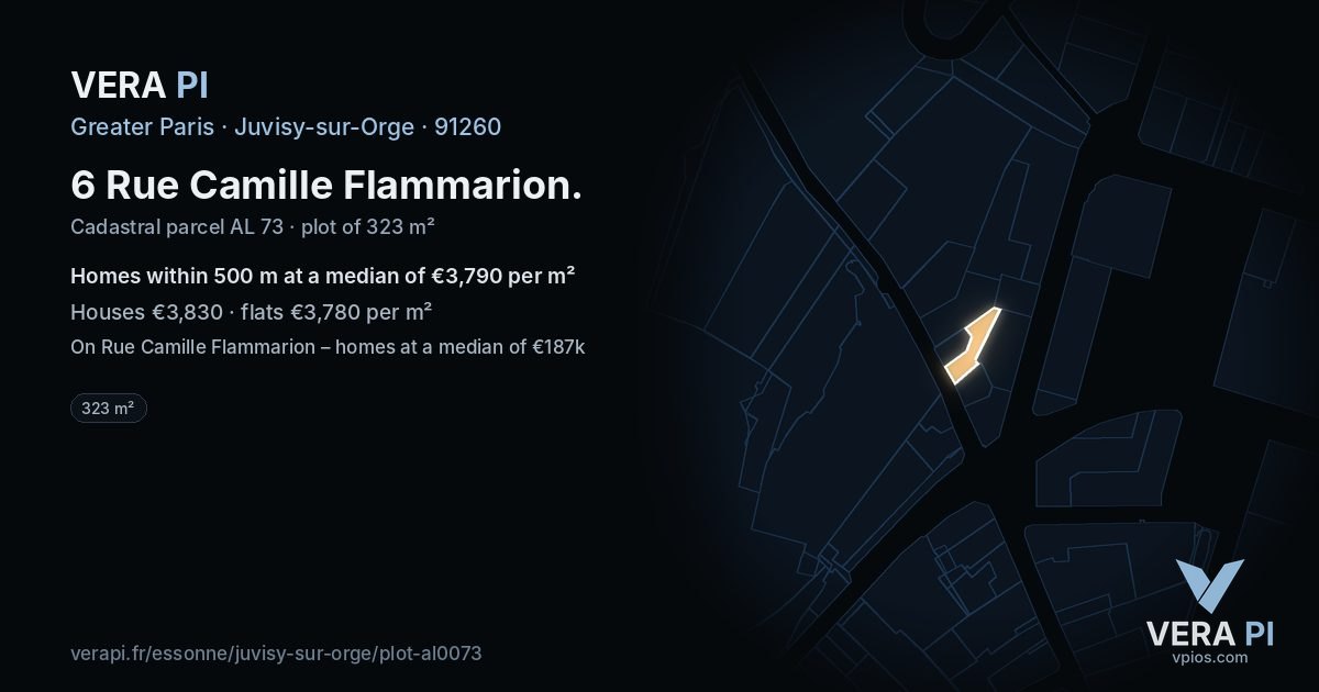 6 Rue Camille Flammarion, Juvisy-sur-Orge at night – the plot lit, the parcels around coloured by the prices near them
