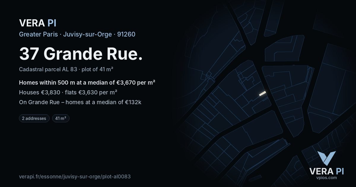 37 Grande Rue, Juvisy-sur-Orge at night – the plot lit, the parcels around coloured by the prices near them