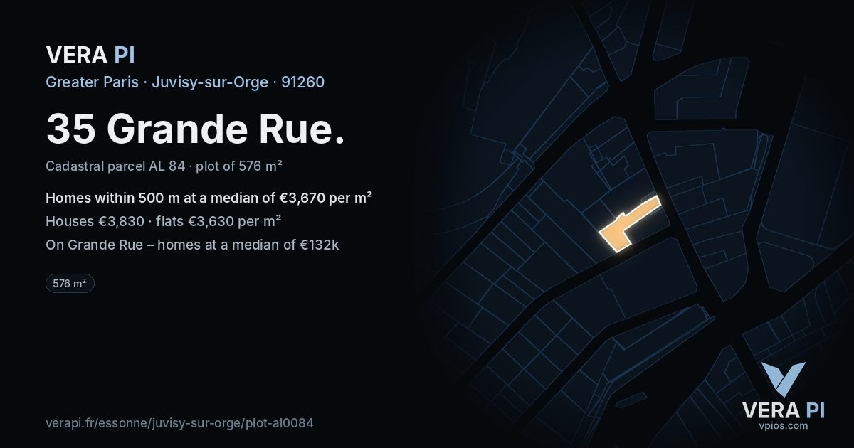 35 Grande Rue, Juvisy-sur-Orge at night – the plot lit, the parcels around coloured by the prices near them