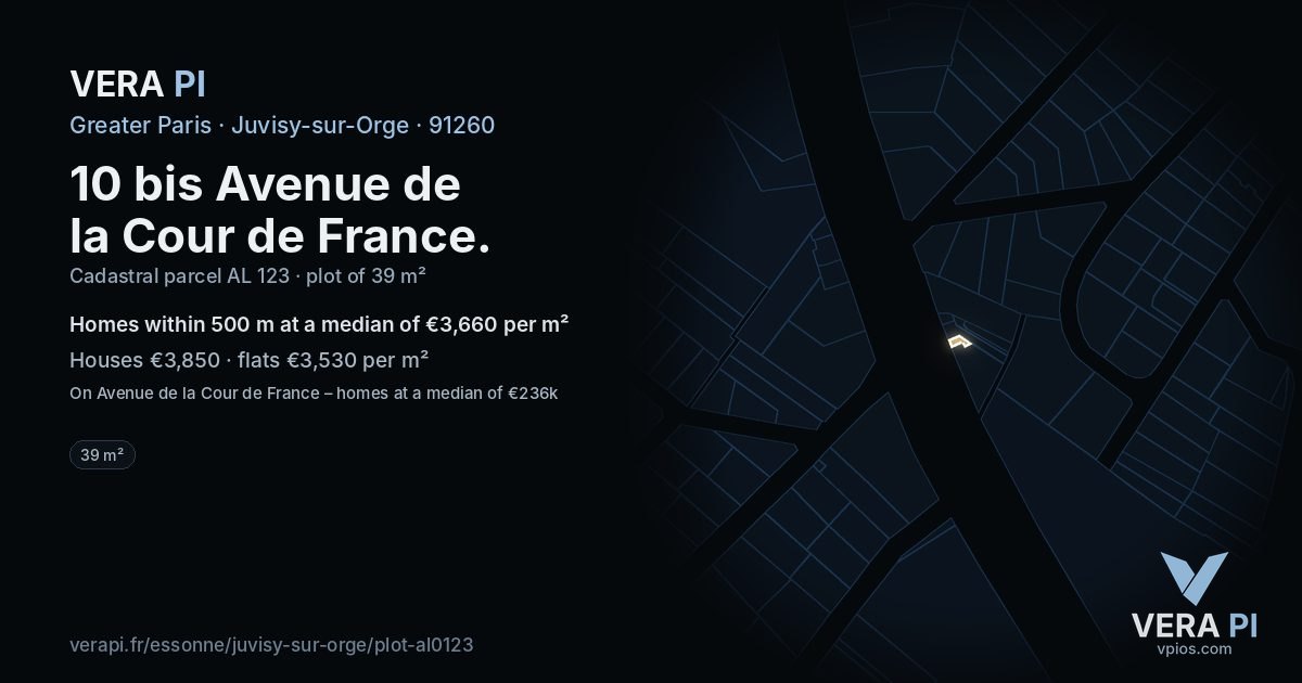 10 bis Avenue de la Cour de France, Juvisy-sur-Orge at night – the plot lit, the parcels around coloured by the prices near them