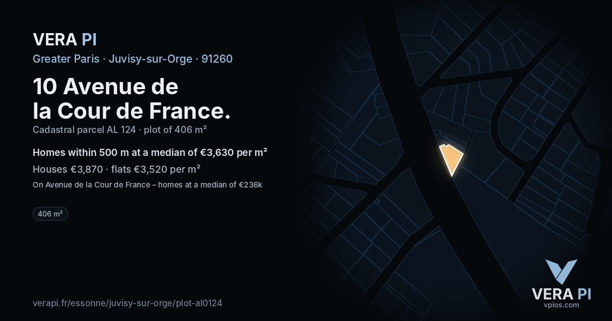 10 Avenue de la Cour de France, Juvisy-sur-Orge at night – the plot lit, the parcels around coloured by the prices near them