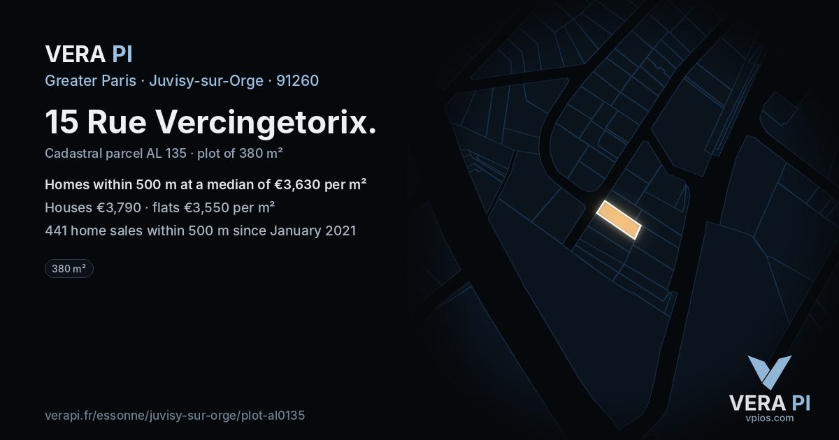 15 Rue Vercingetorix, Juvisy-sur-Orge at night – the plot lit, the parcels around coloured by the prices near them