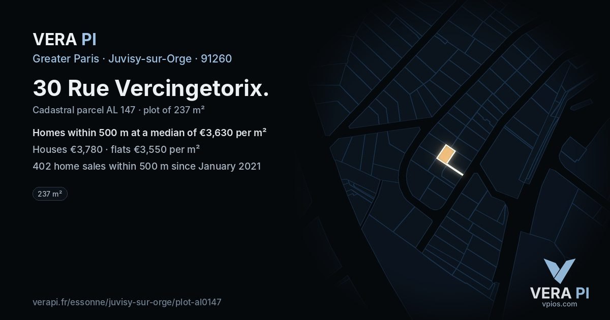 30 Rue Vercingetorix, Juvisy-sur-Orge at night – the plot lit, the parcels around coloured by the prices near them