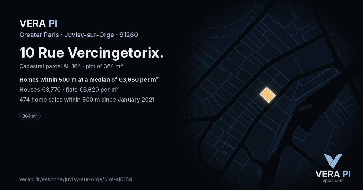 10 Rue Vercingetorix, Juvisy-sur-Orge at night – the plot lit, the parcels around coloured by the prices near them