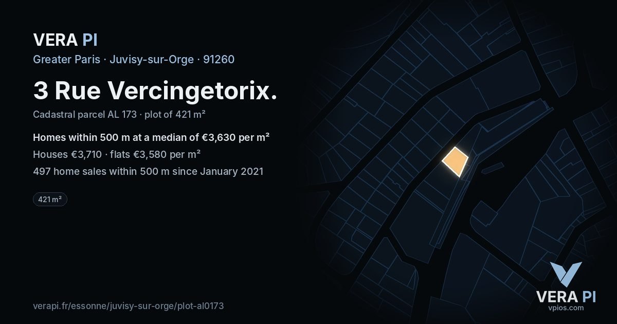 3 Rue Vercingetorix, Juvisy-sur-Orge at night – the plot lit, the parcels around coloured by the prices near them