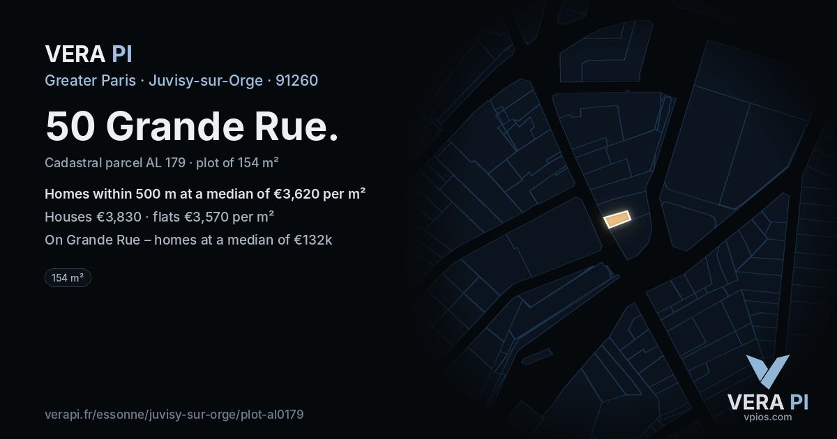50 Grande Rue, Juvisy-sur-Orge at night – the plot lit, the parcels around coloured by the prices near them