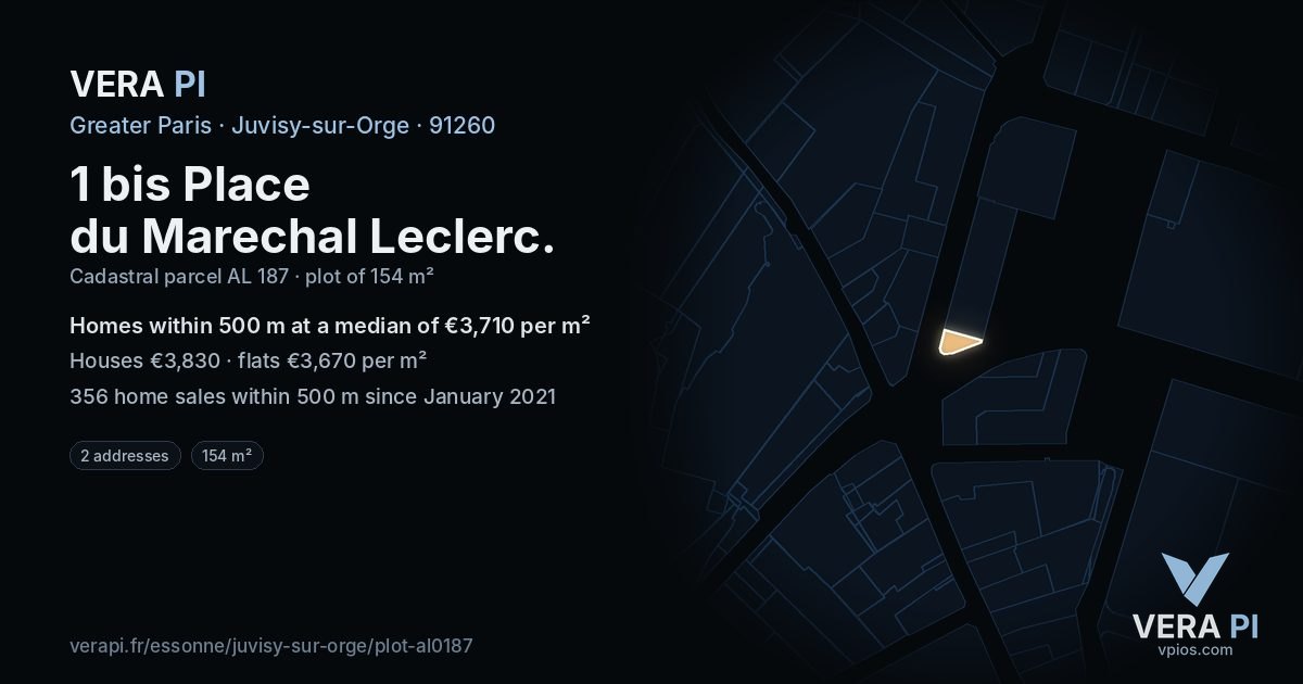 1 bis Place du Marechal Leclerc, Juvisy-sur-Orge at night – the plot lit, the parcels around coloured by the prices near them