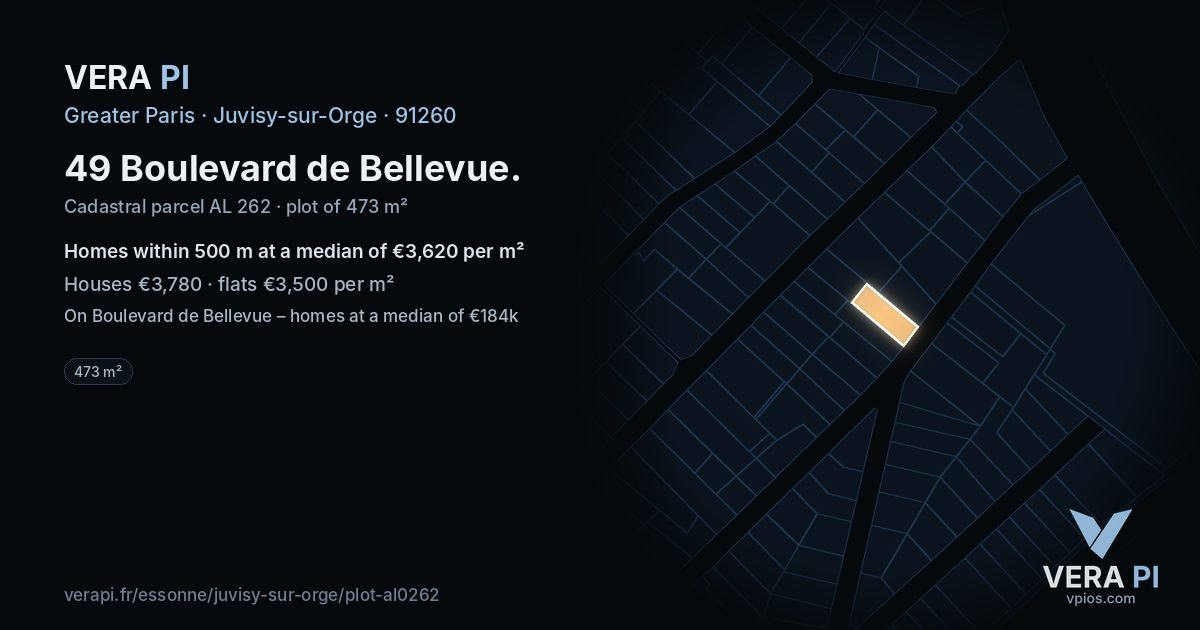 49 Boulevard de Bellevue, Juvisy-sur-Orge at night – the plot lit, the parcels around coloured by the prices near them
