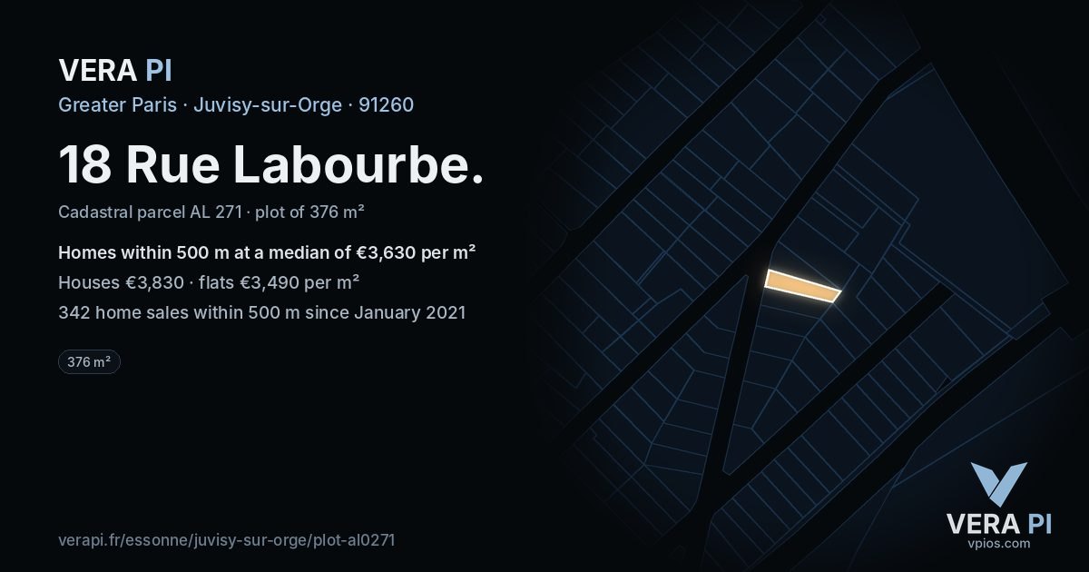 18 Rue Labourbe, Juvisy-sur-Orge at night – the plot lit, the parcels around coloured by the prices near them