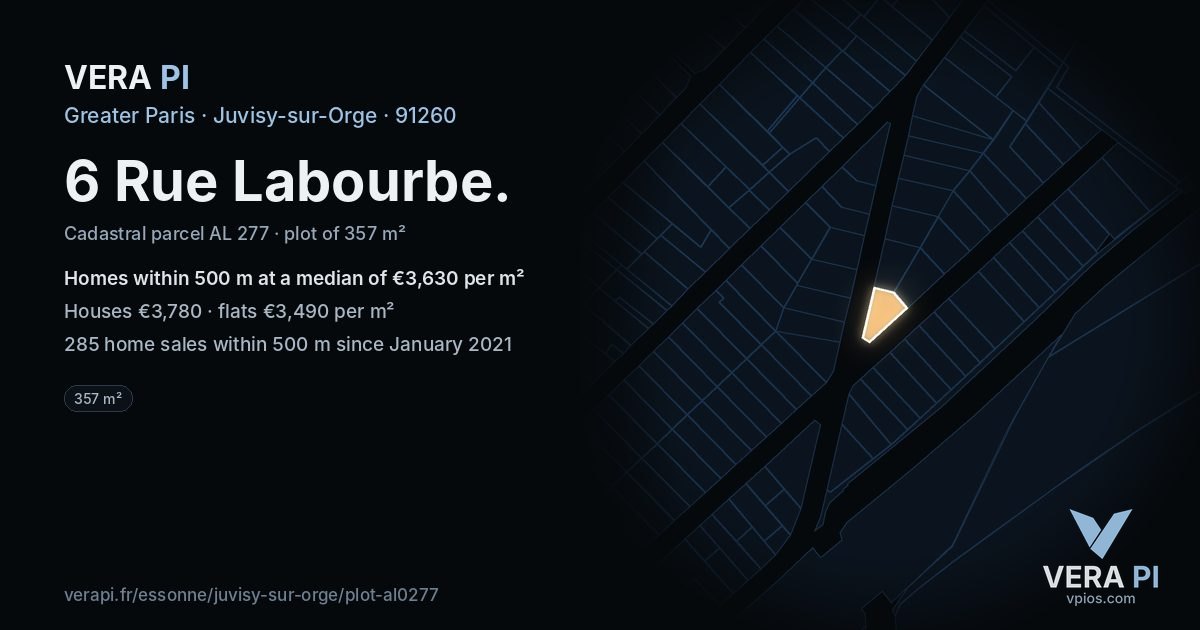 6 Rue Labourbe, Juvisy-sur-Orge at night – the plot lit, the parcels around coloured by the prices near them