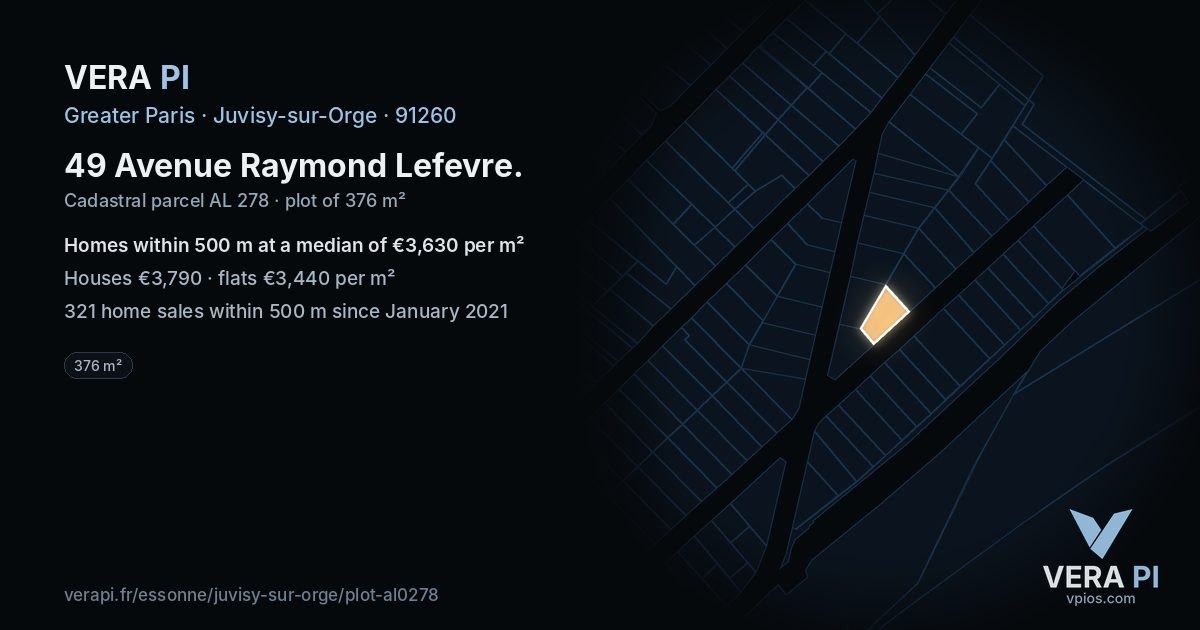 49 Avenue Raymond Lefevre, Juvisy-sur-Orge at night – the plot lit, the parcels around coloured by the prices near them