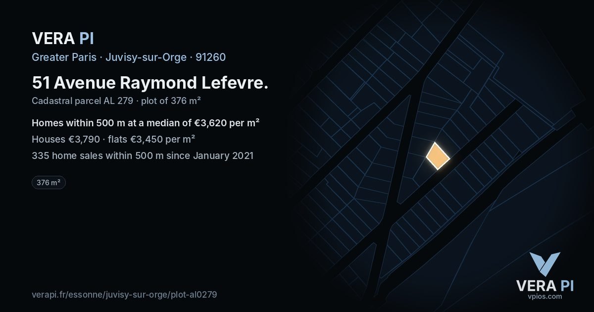 51 Avenue Raymond Lefevre, Juvisy-sur-Orge at night – the plot lit, the parcels around coloured by the prices near them