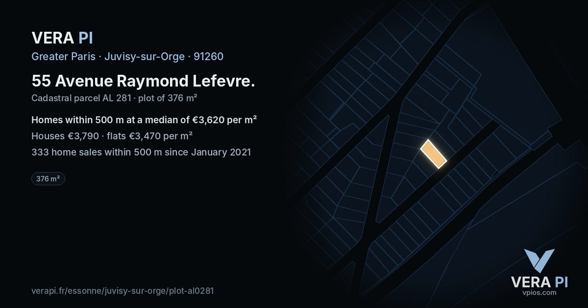 55 Avenue Raymond Lefevre, Juvisy-sur-Orge at night – the plot lit, the parcels around coloured by the prices near them