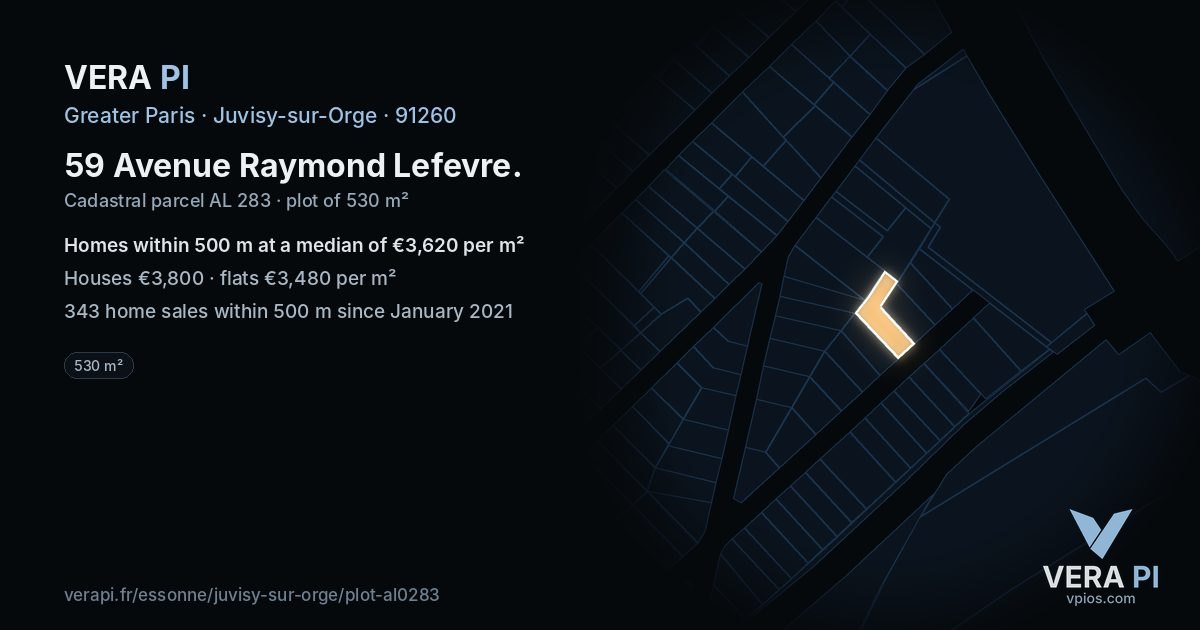 59 Avenue Raymond Lefevre, Juvisy-sur-Orge at night – the plot lit, the parcels around coloured by the prices near them