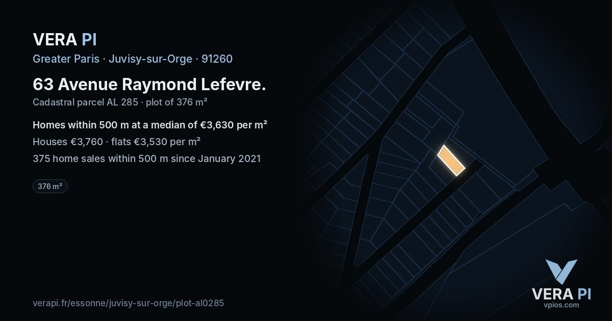 63 Avenue Raymond Lefevre, Juvisy-sur-Orge at night – the plot lit, the parcels around coloured by the prices near them