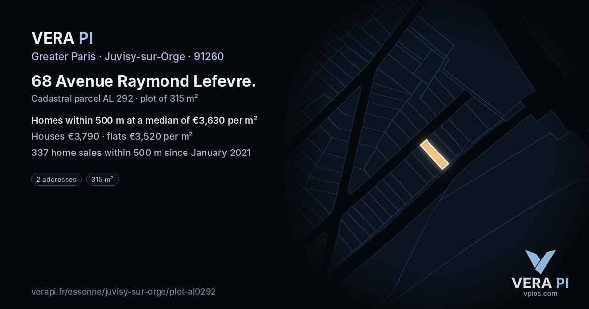 68 Avenue Raymond Lefevre, Juvisy-sur-Orge at night – the plot lit, the parcels around coloured by the prices near them