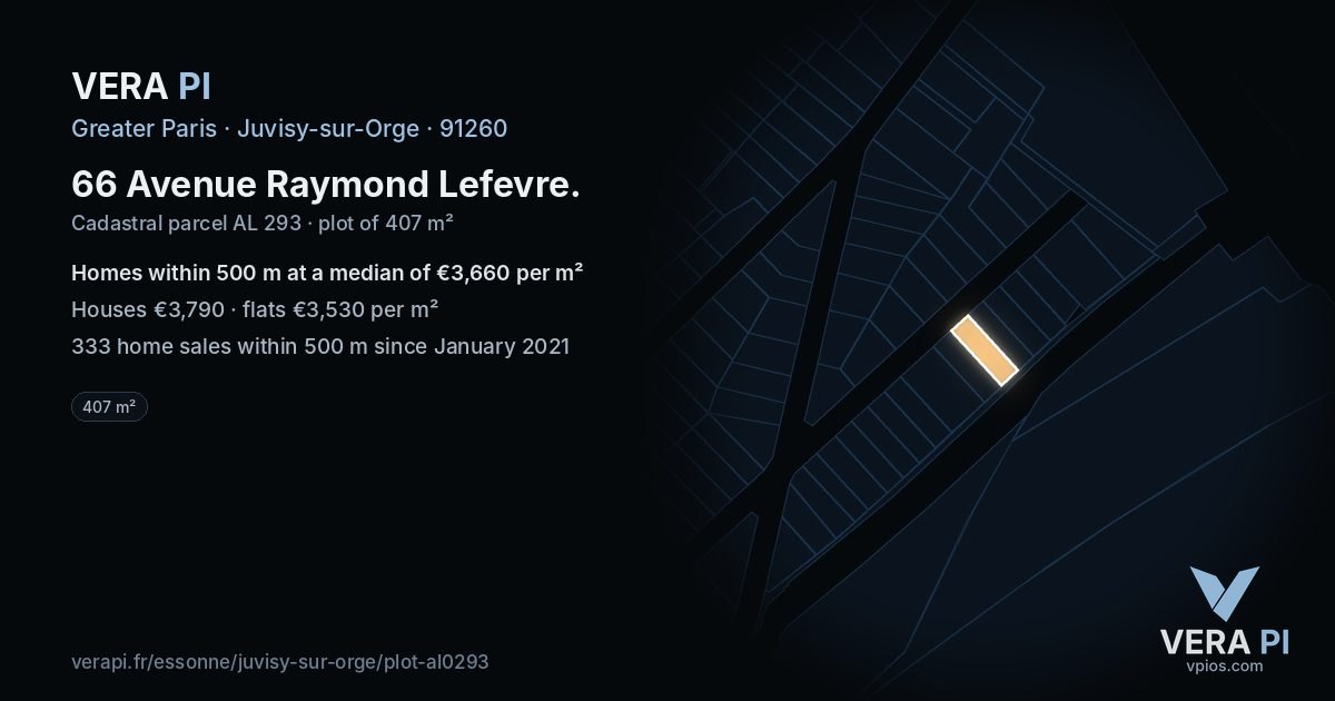 66 Avenue Raymond Lefevre, Juvisy-sur-Orge at night – the plot lit, the parcels around coloured by the prices near them