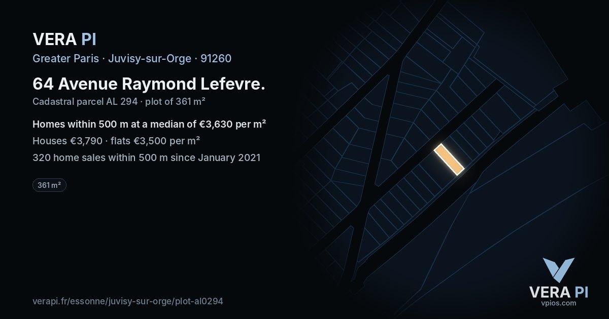 64 Avenue Raymond Lefevre, Juvisy-sur-Orge at night – the plot lit, the parcels around coloured by the prices near them