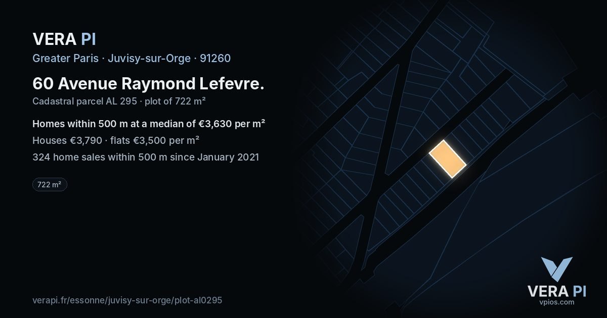 60 Avenue Raymond Lefevre, Juvisy-sur-Orge at night – the plot lit, the parcels around coloured by the prices near them