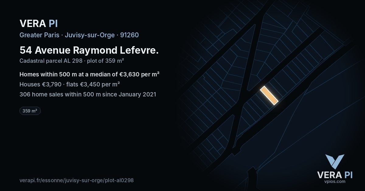 54 Avenue Raymond Lefevre, Juvisy-sur-Orge at night – the plot lit, the parcels around coloured by the prices near them