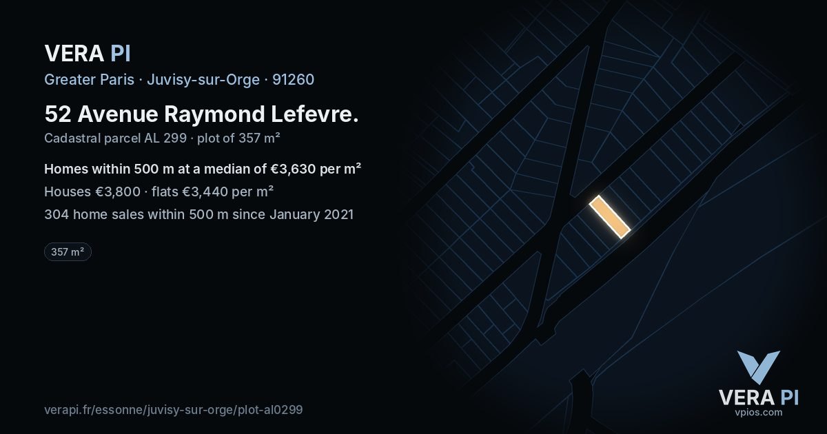 52 Avenue Raymond Lefevre, Juvisy-sur-Orge at night – the plot lit, the parcels around coloured by the prices near them