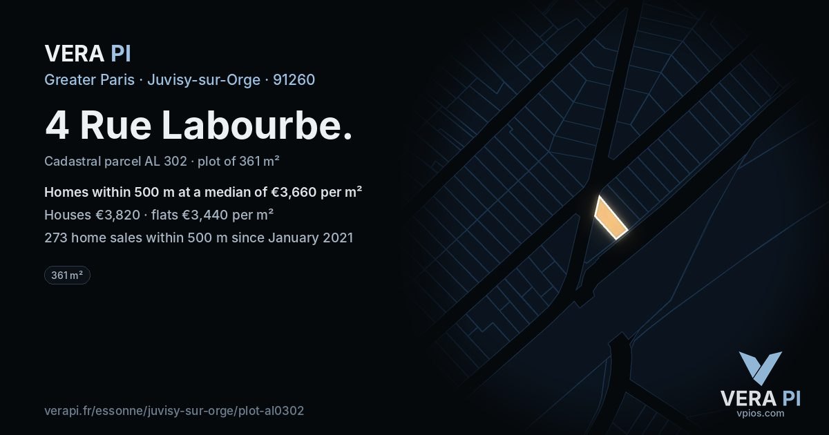 4 Rue Labourbe, Juvisy-sur-Orge at night – the plot lit, the parcels around coloured by the prices near them