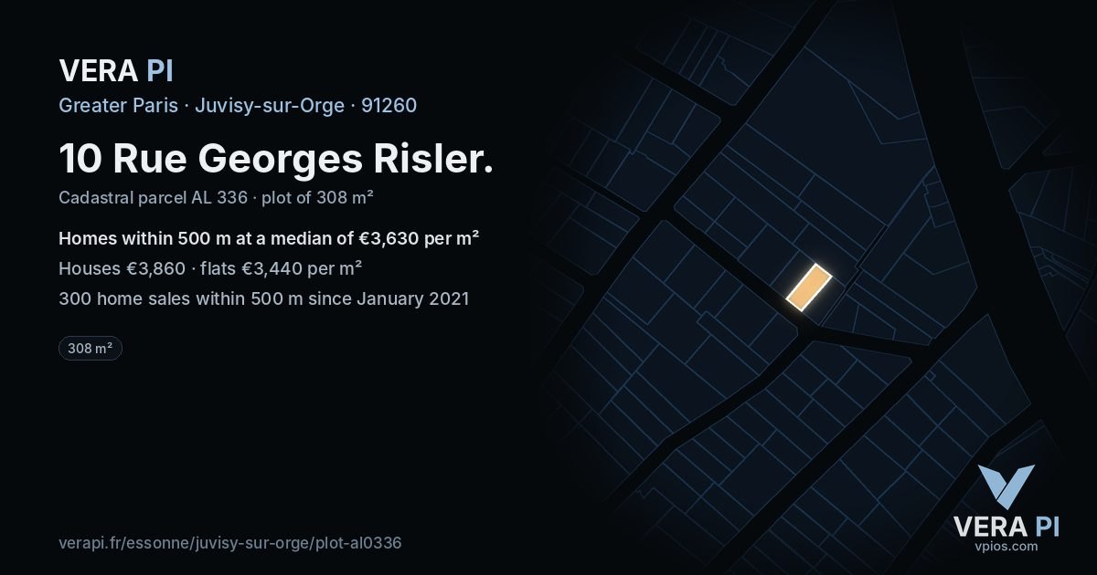 10 Rue Georges Risler, Juvisy-sur-Orge at night – the plot lit, the parcels around coloured by the prices near them