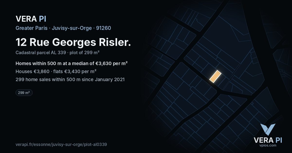 12 Rue Georges Risler, Juvisy-sur-Orge at night – the plot lit, the parcels around coloured by the prices near them