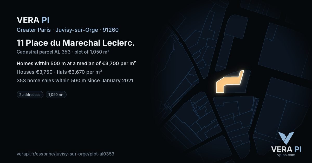 11 Place du Marechal Leclerc, Juvisy-sur-Orge at night – the plot lit, the parcels around coloured by the prices near them