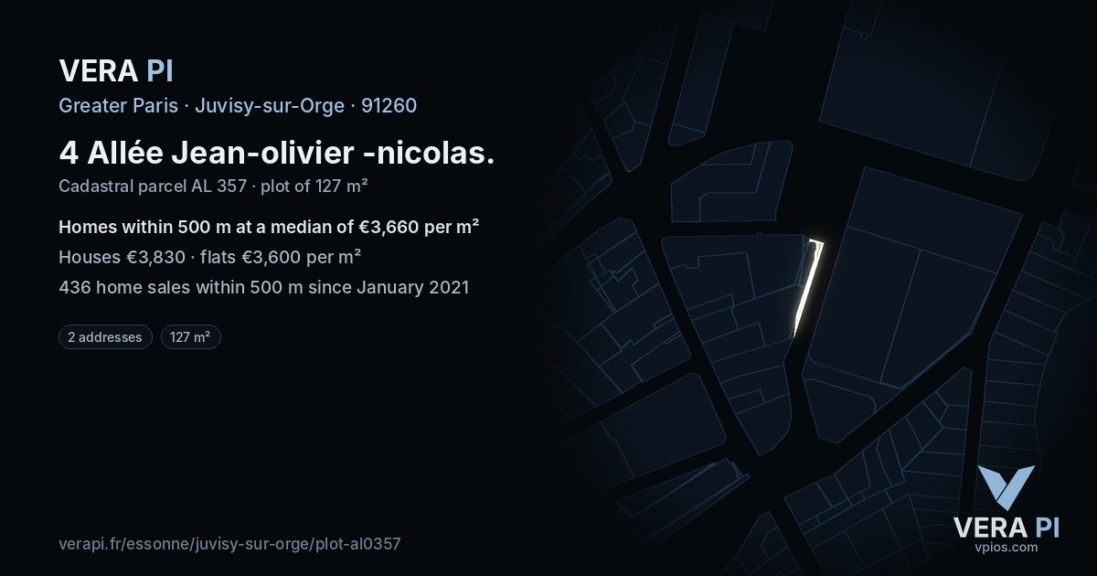 4 Allée Jean-olivier -nicolas, Juvisy-sur-Orge at night – the plot lit, the parcels around coloured by the prices near them